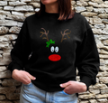 Reindeer face Christmas jumper black festive sweatshirt