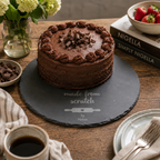 Round personalised slate serving plate with engraved baking-themed wording and custom name.