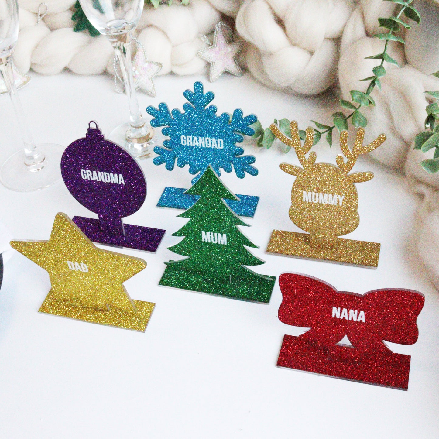 Personalised Snowflake  Christmas Place Setting | Sparkling Dining Arrangement | Elegant Table Setting | Shimmering Snowflake Table Names