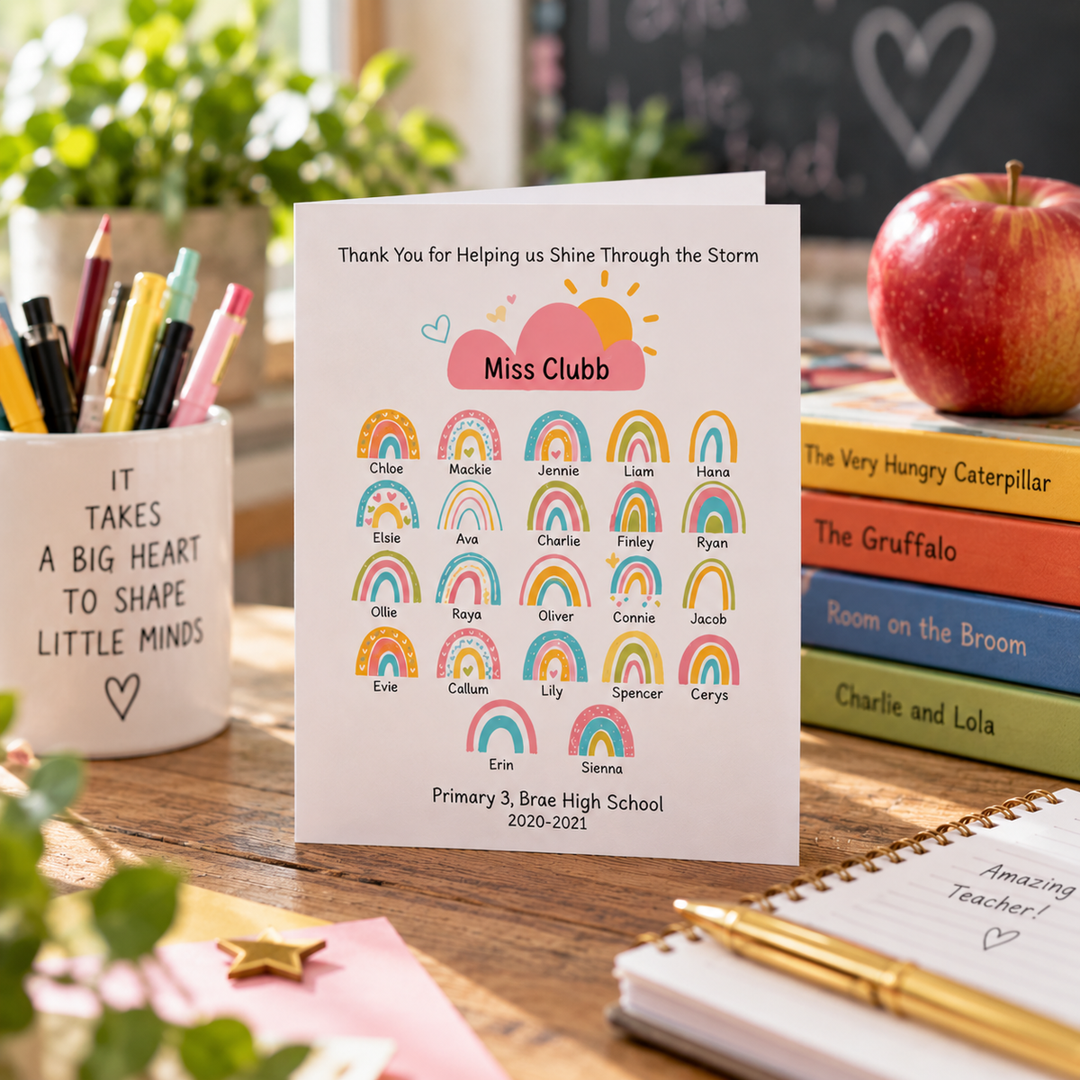 Personalised Rainbow Thank You Teacher Card
