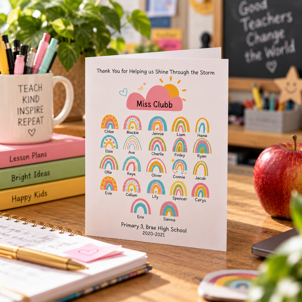 Personalised Rainbow Thank You Teacher Card