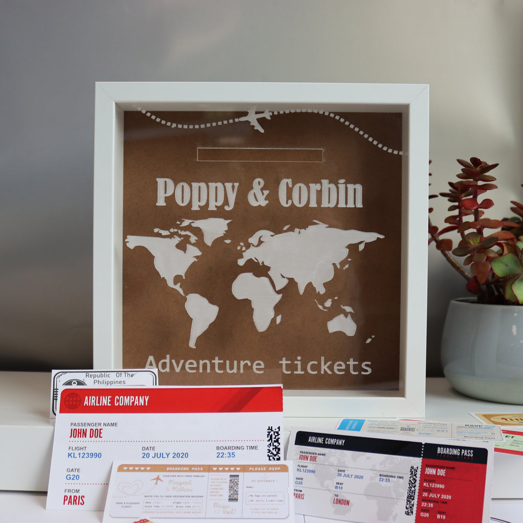 Travel memorabilia keepsake with customisable message and names