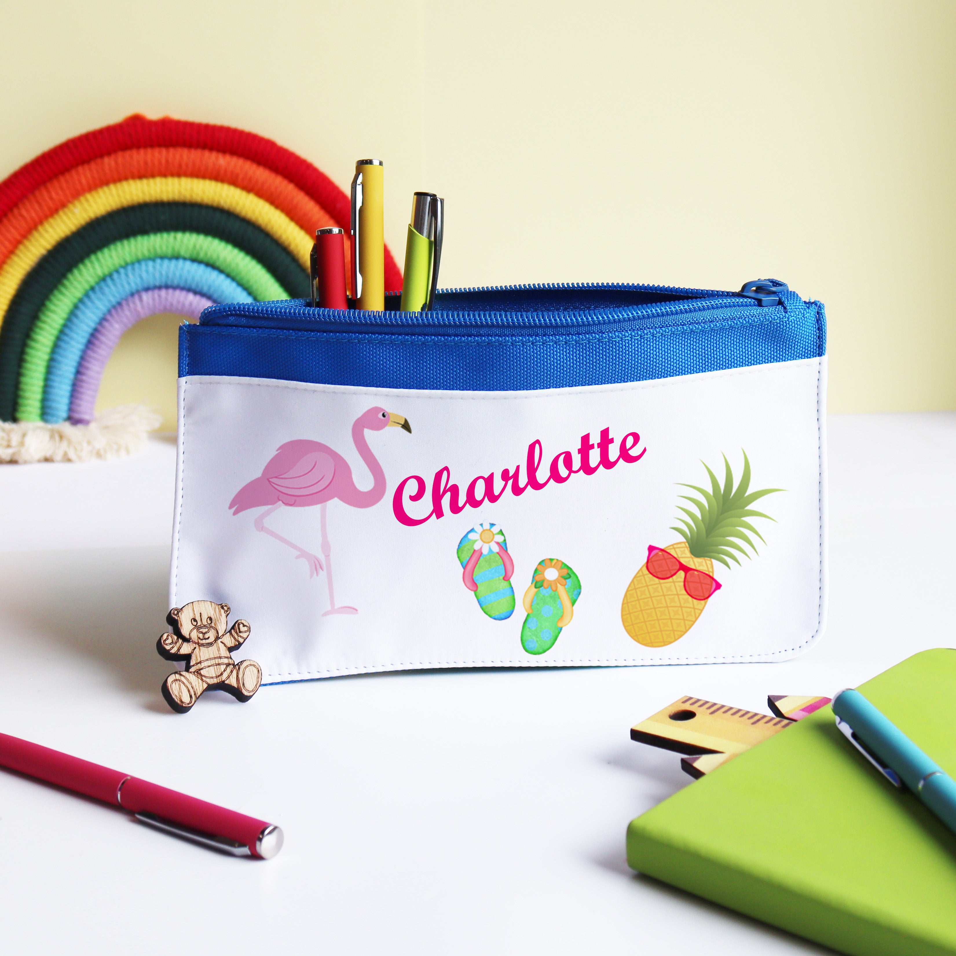 Vibrant colourful personalised pencil case