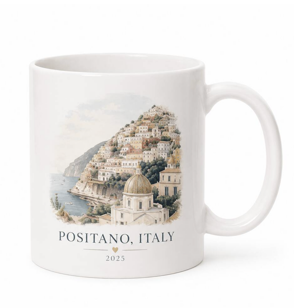 Personalised Destination Watercolour Mug, Travel Keepsake Gift