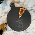 Personalised teacher slate pizza board engraved with teacher’s name, ideal gift.
