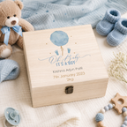 Personalised balloon and footprint baby boy gift box with 'Oh Baby It's A Boy' wording