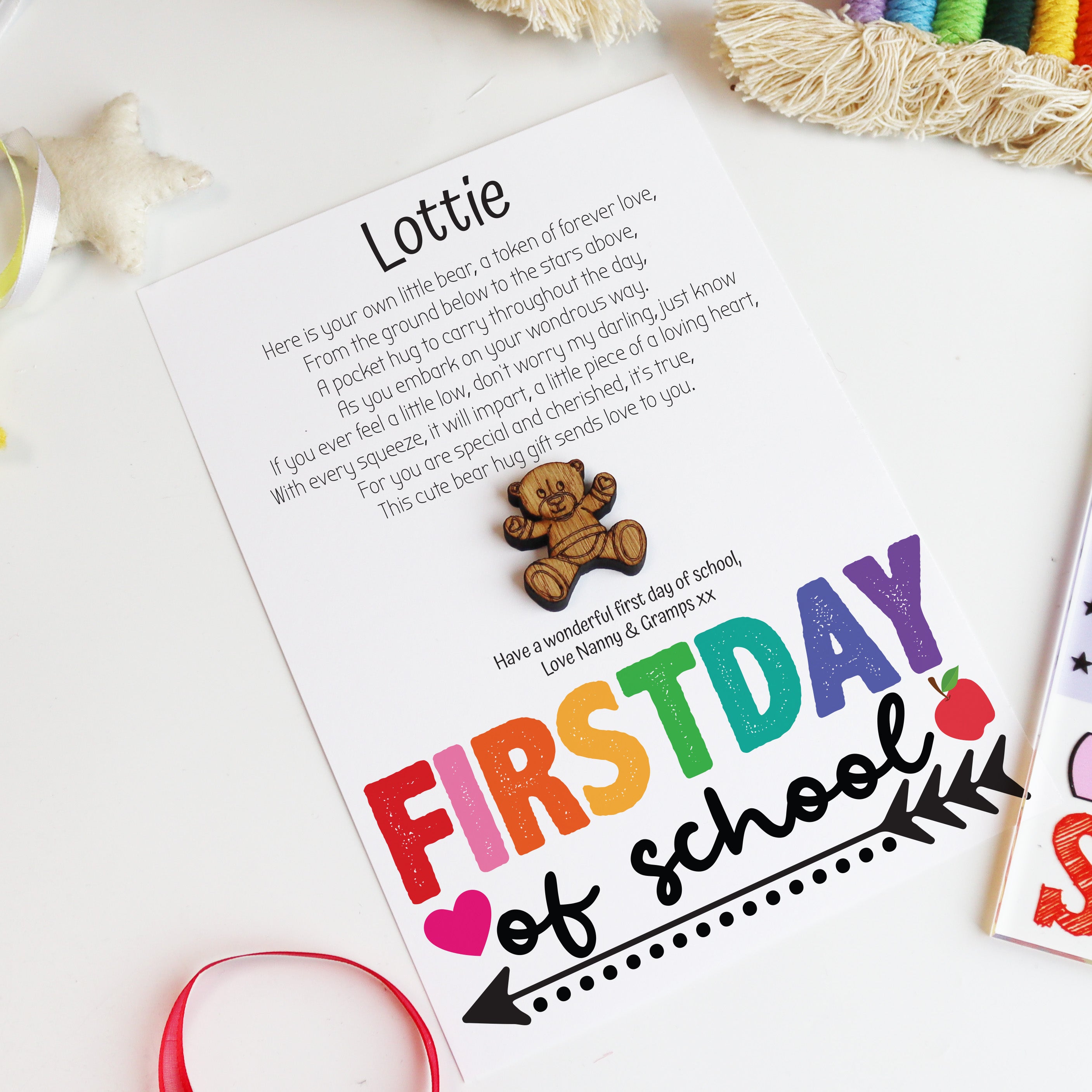 Personalised Back To School Pocket Hug Bear