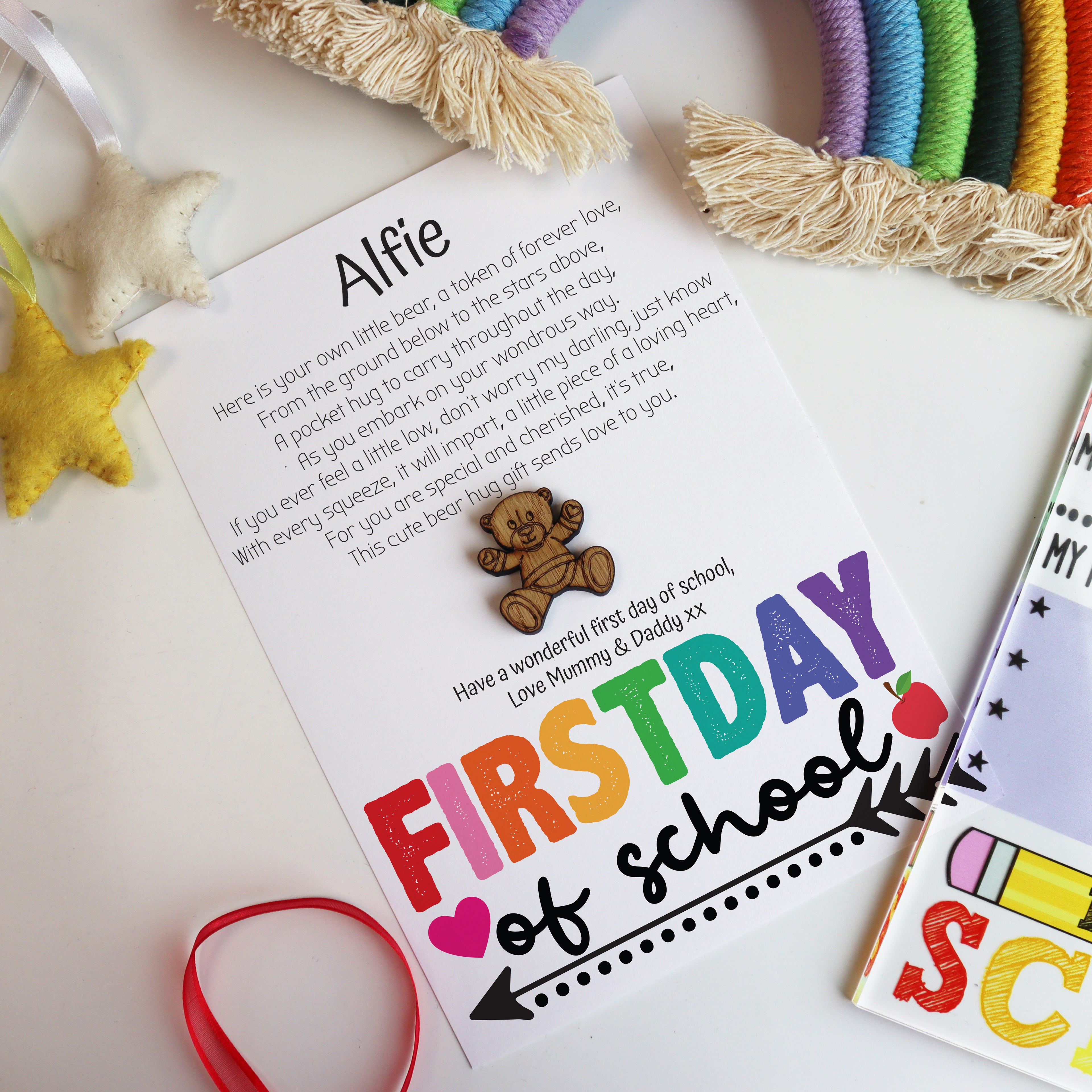 Personalised Back To School Pocket Hug Bear