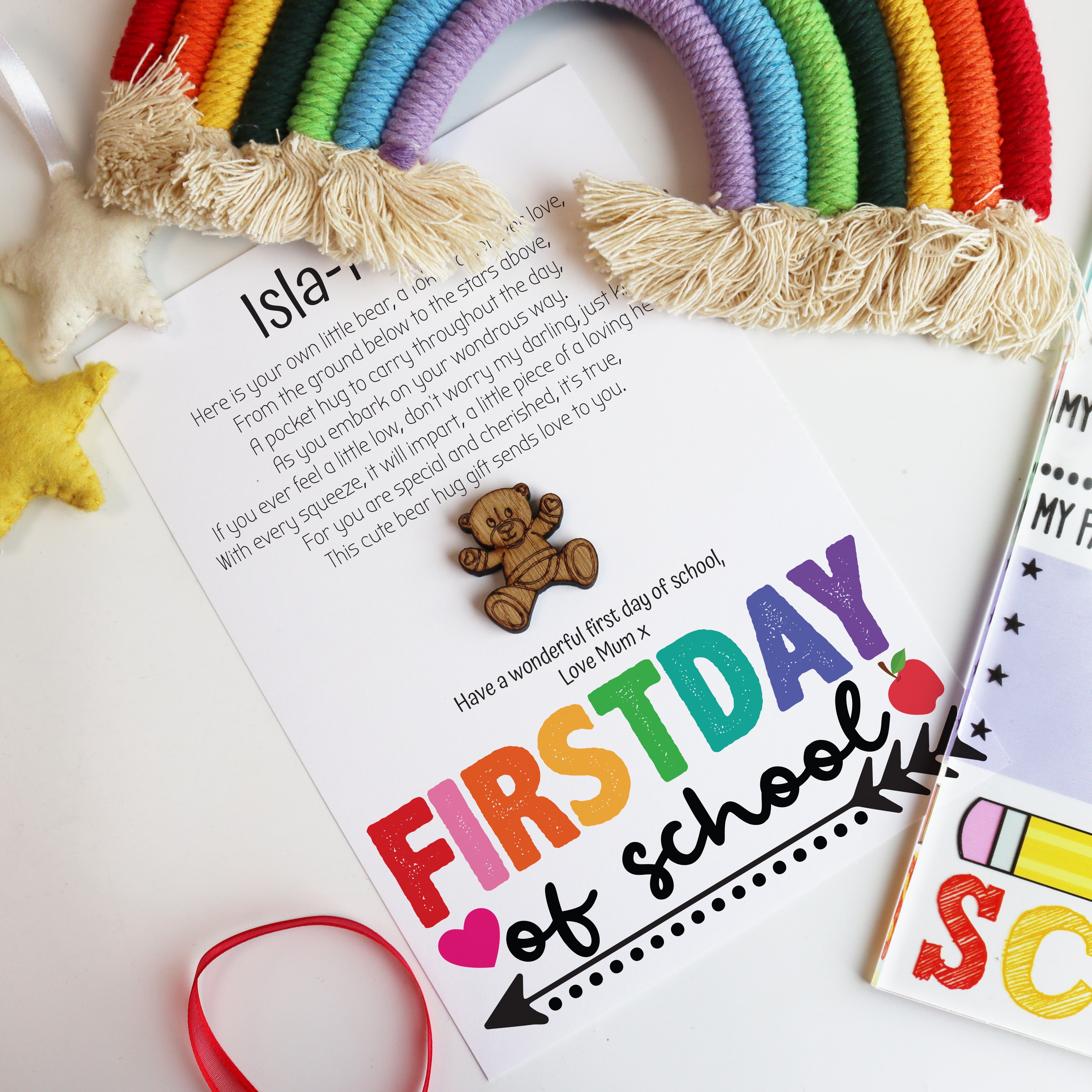 Personalised Back To School Pocket Hug Bear