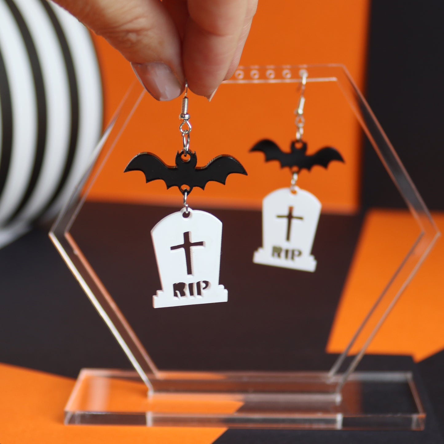 Halloween Bat And Tombstone Earrings