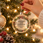 Personalised Green Christmas Wreath Glass Bauble
