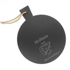 Personalised gift for educator, slate pizza board with custom engraving.