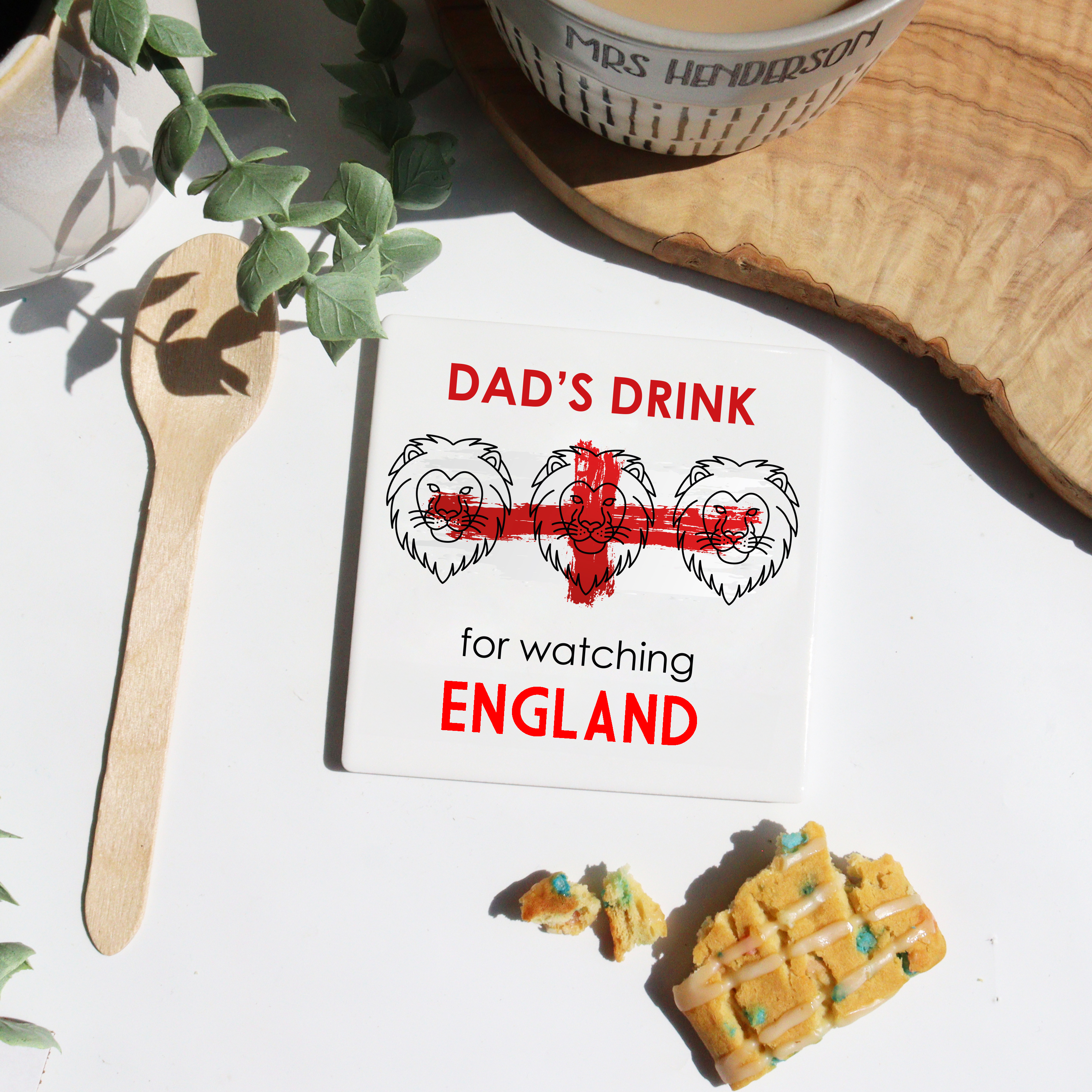 Personalised 3 Lions Ceramic Coaster