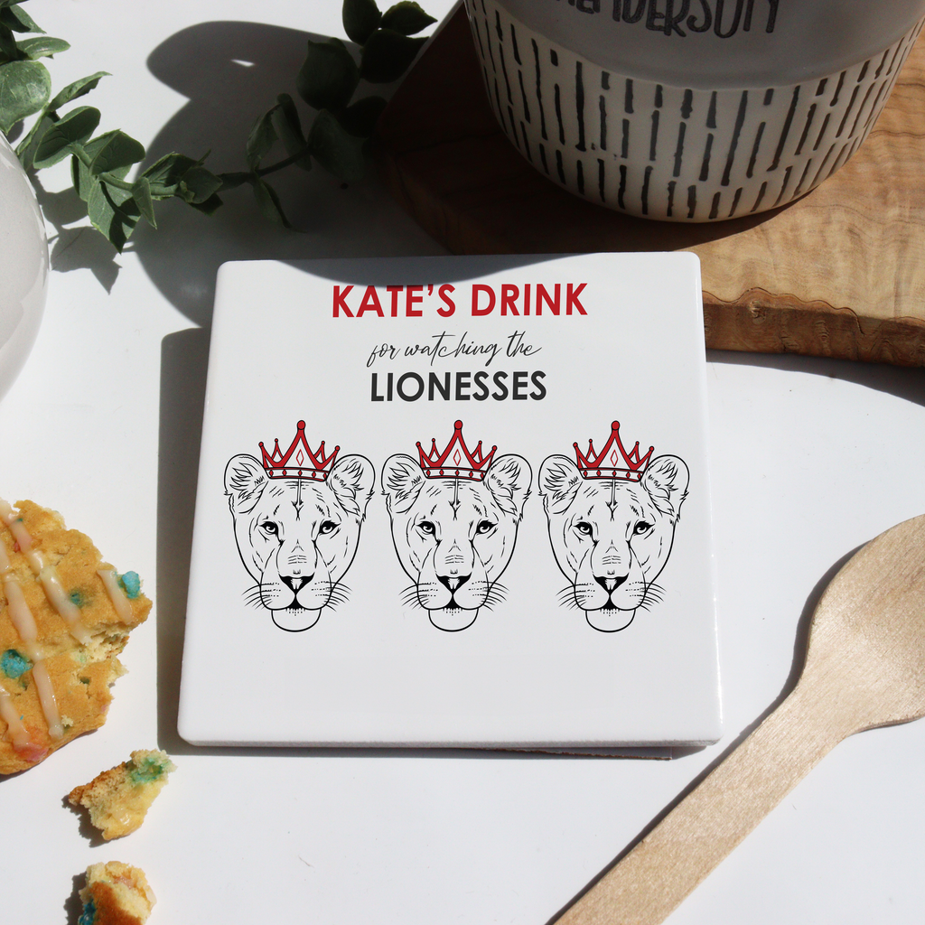 3 Lionesses Personalised Ceramic Coaster