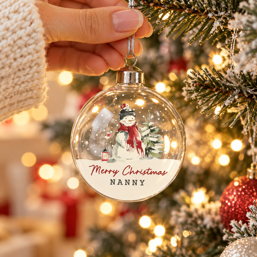 Personalised Traditional Snowman Glass Bauble