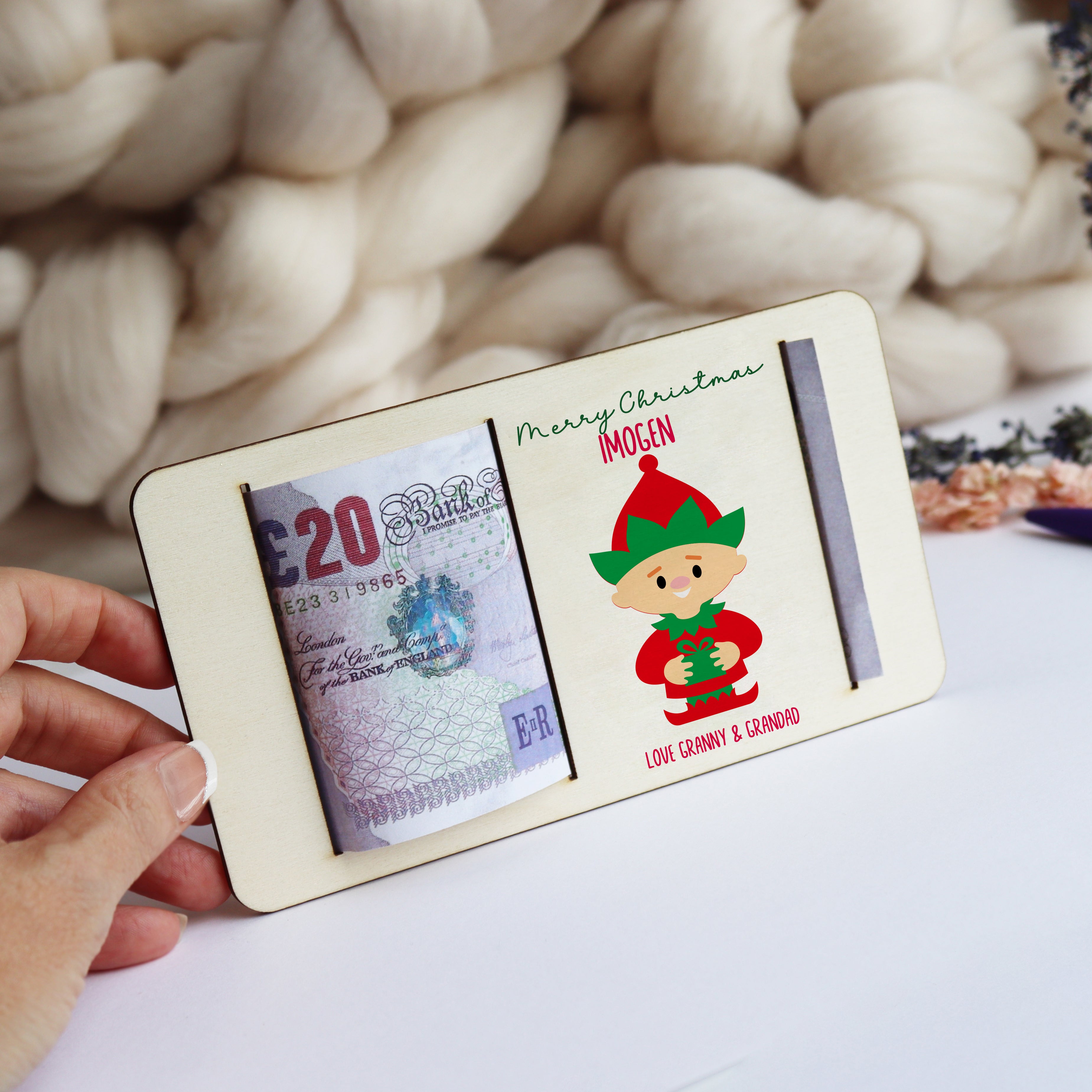 Personalised Christmas Elf Money Gift Holder