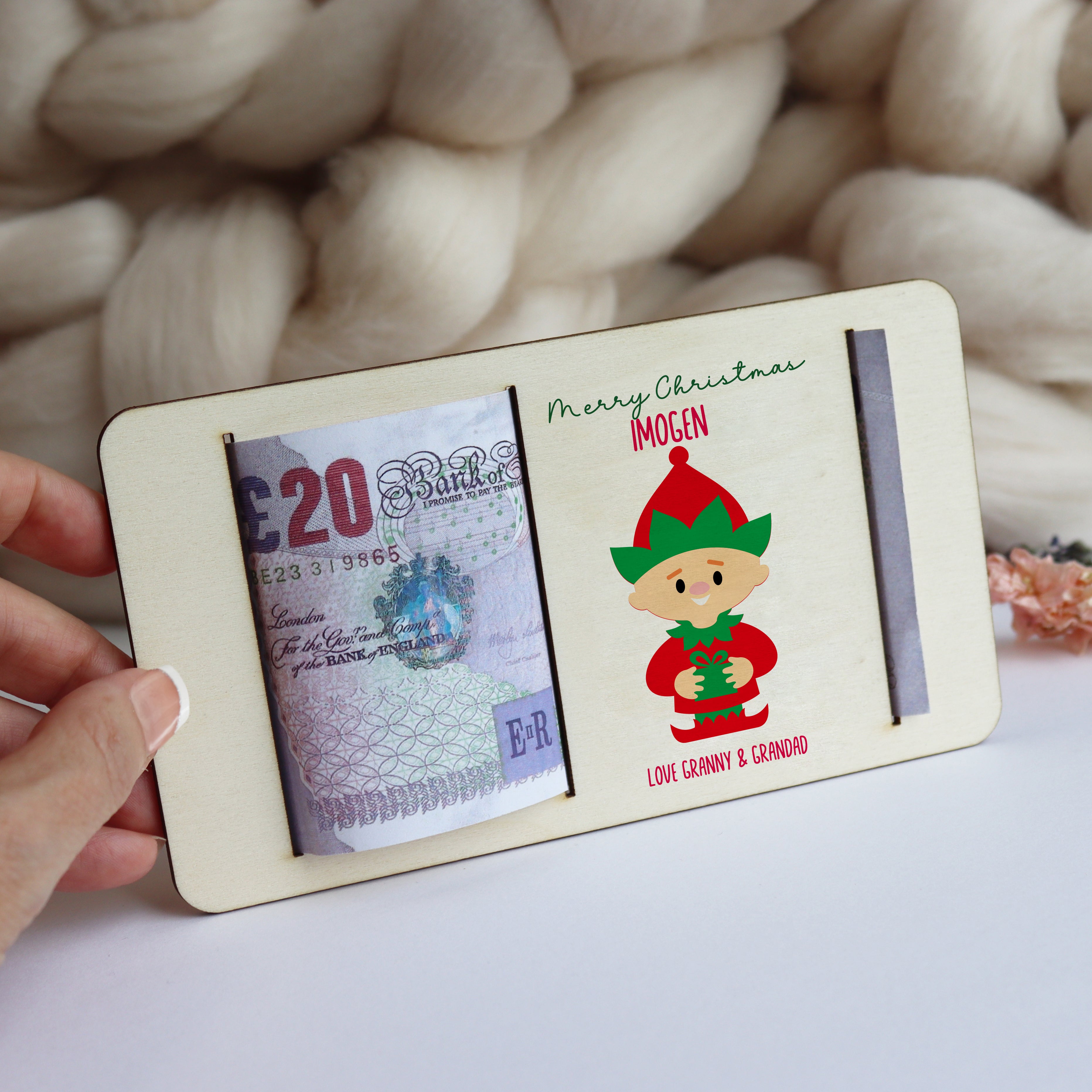 Personalised Christmas Elf Money Gift Holder