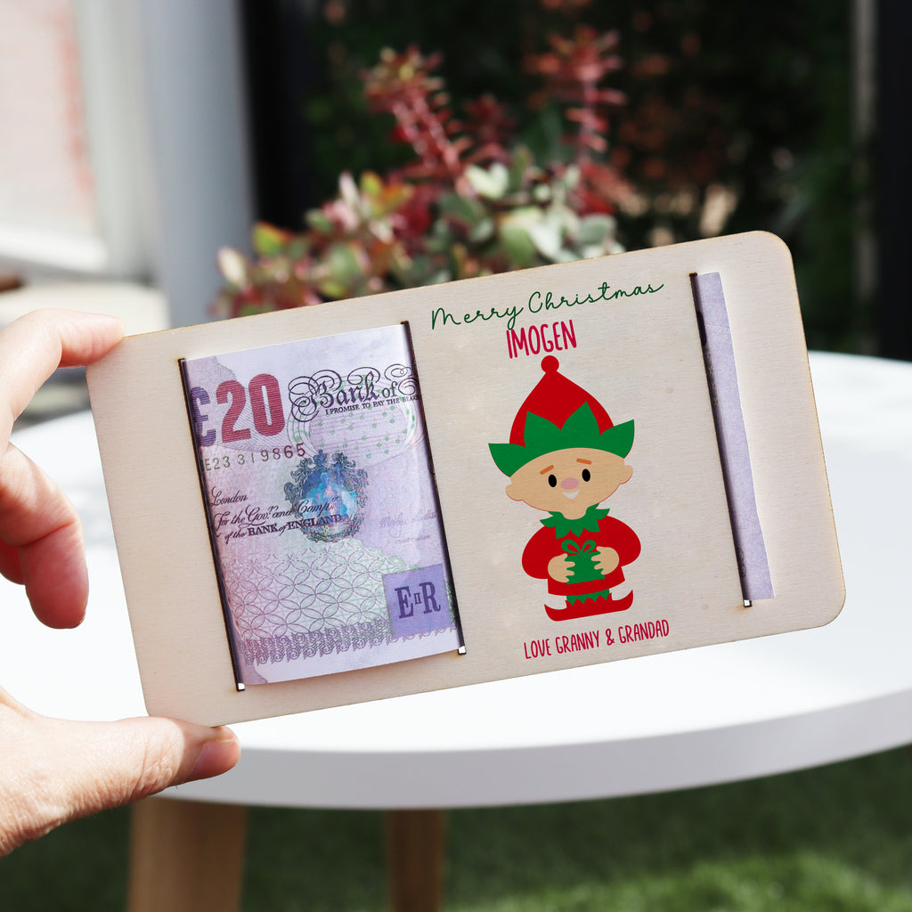 Personalised Christmas Elf Money Gift Holder