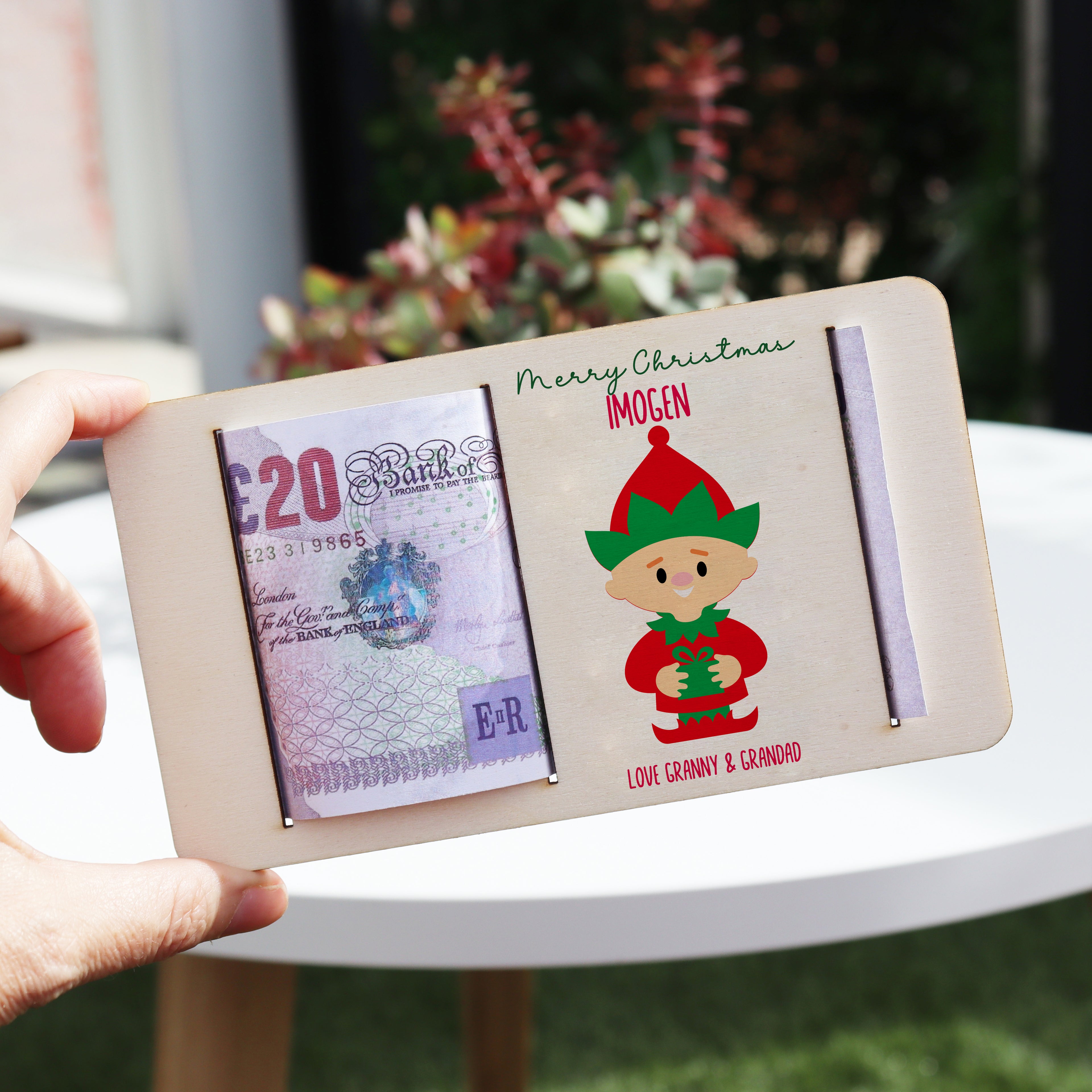 Personalised Christmas Elf Money Gift Holder