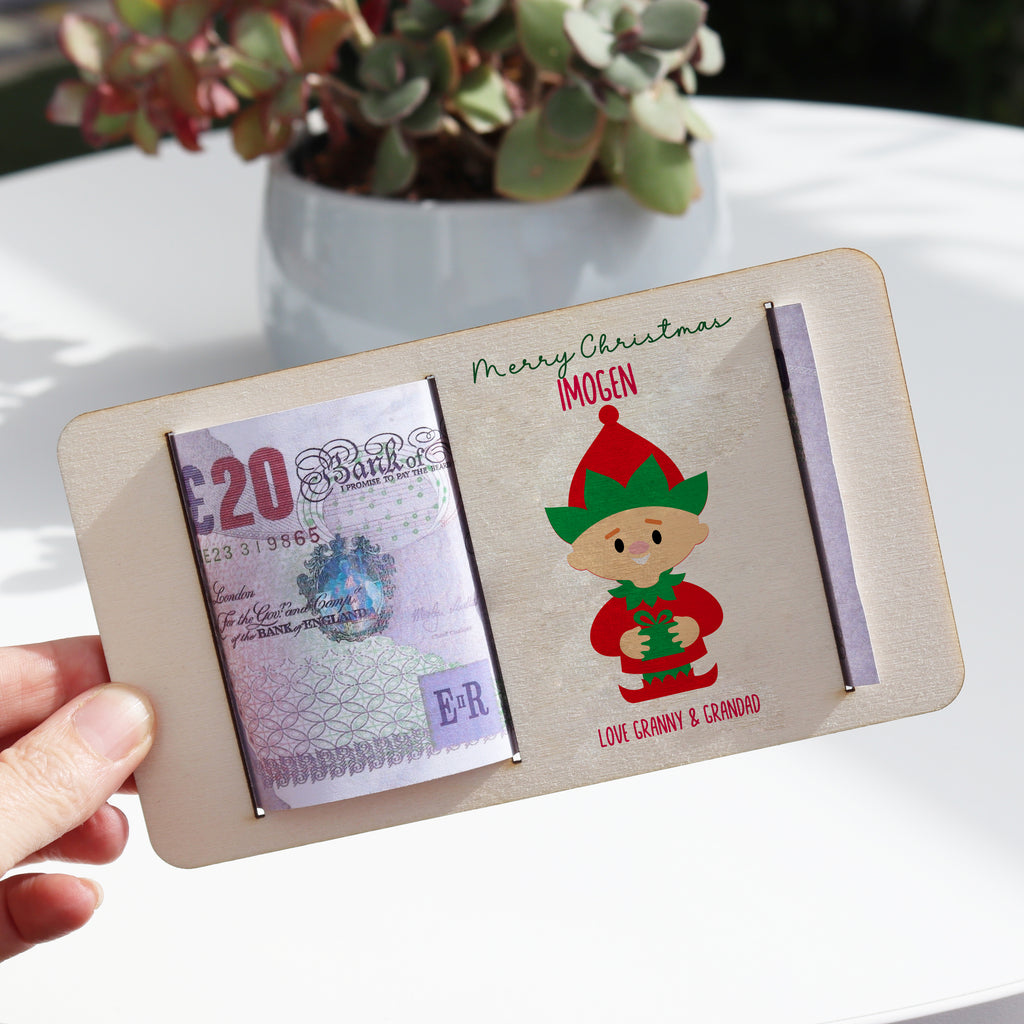 Personalised Christmas Elf Money Gift Holder