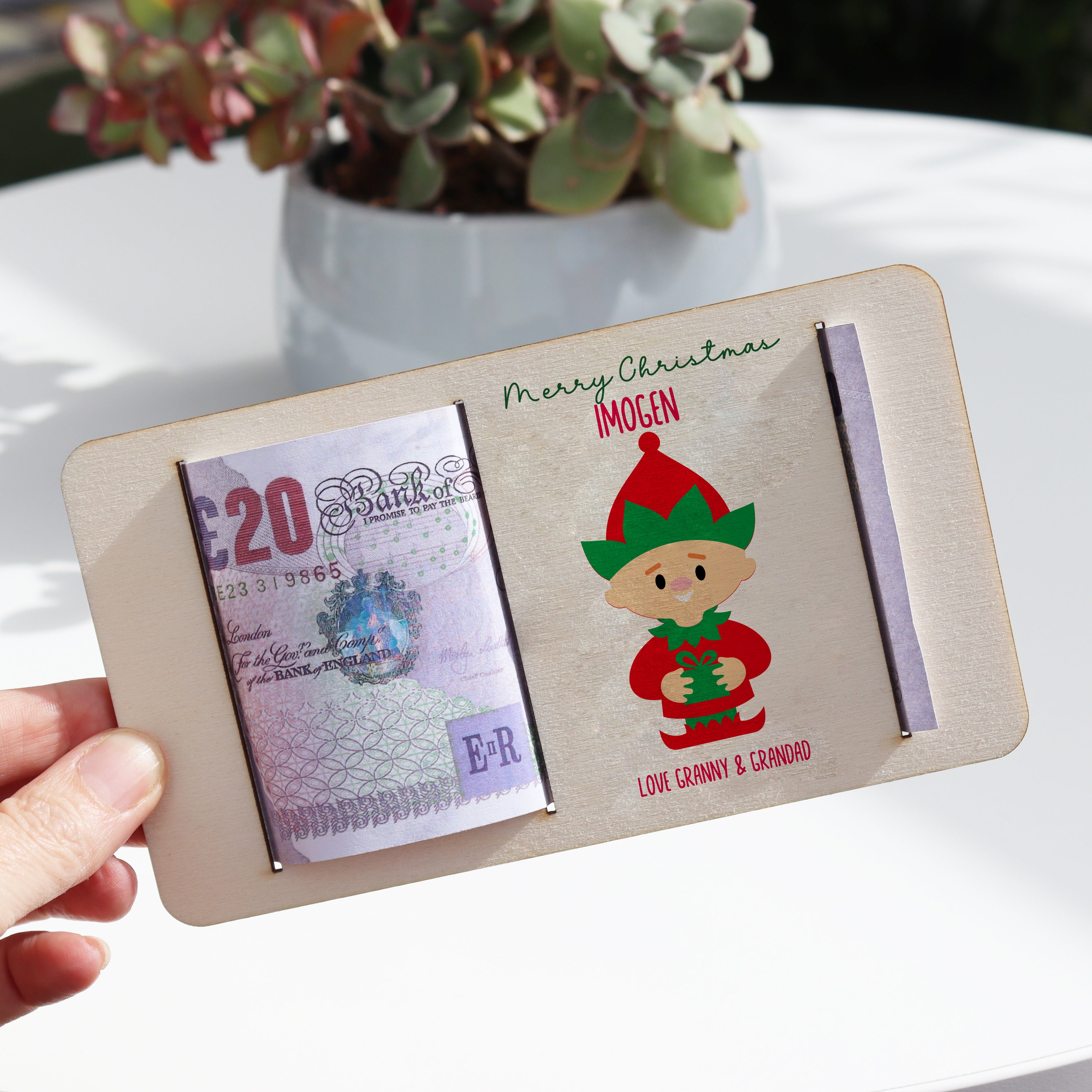 Personalised Christmas Elf Money Gift Holder
