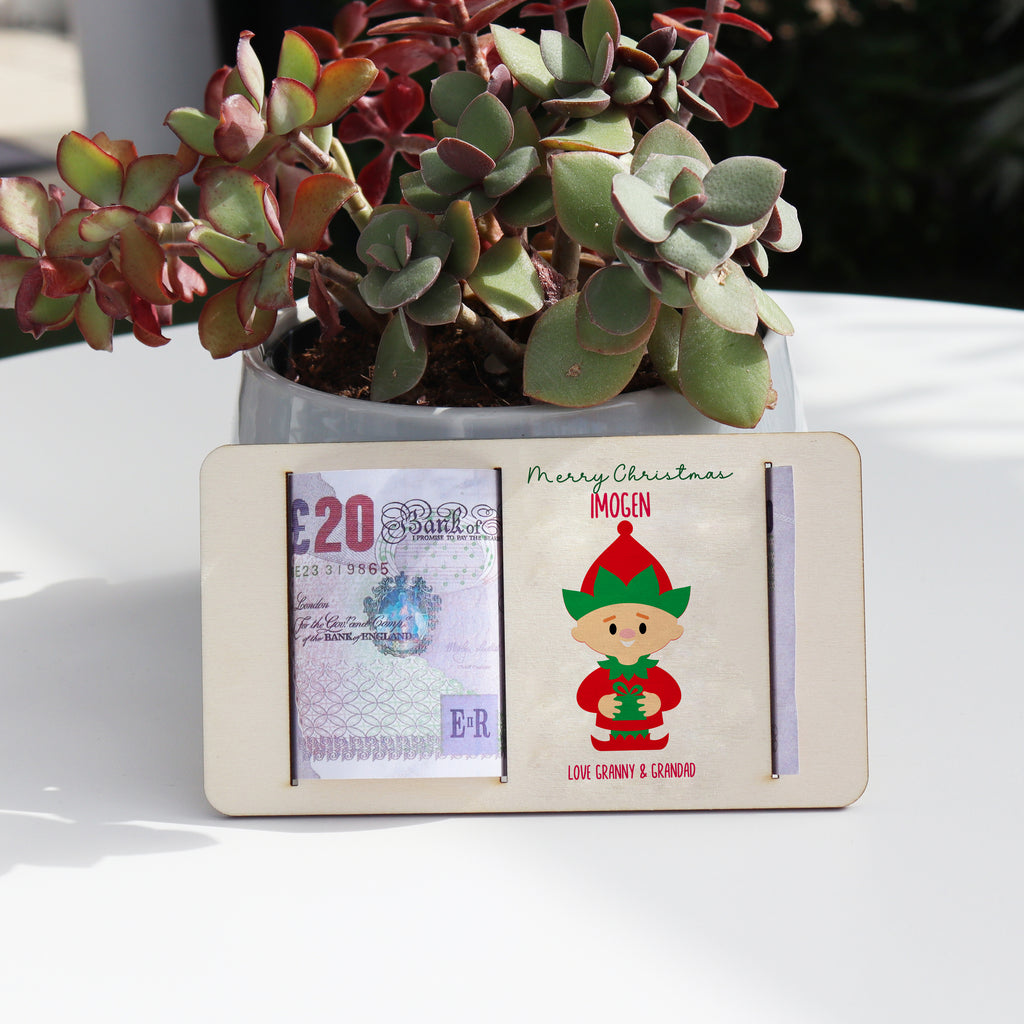 Personalised Christmas Elf Money Gift Holder