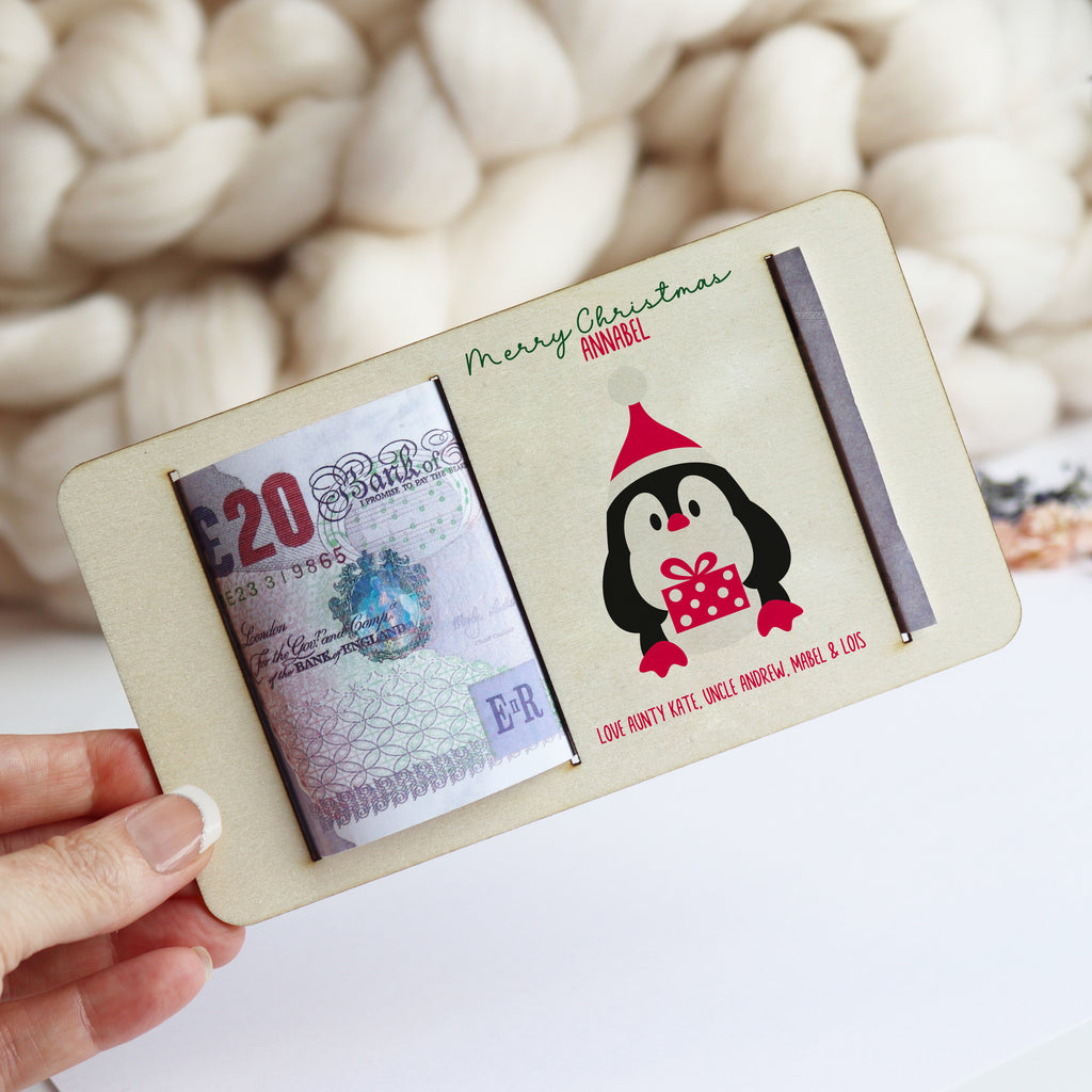 Personalised Christmas Penguin Money Holder