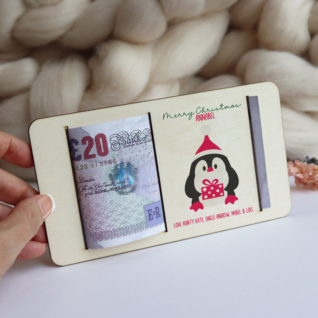 Personalised Christmas Penguin Money Holder