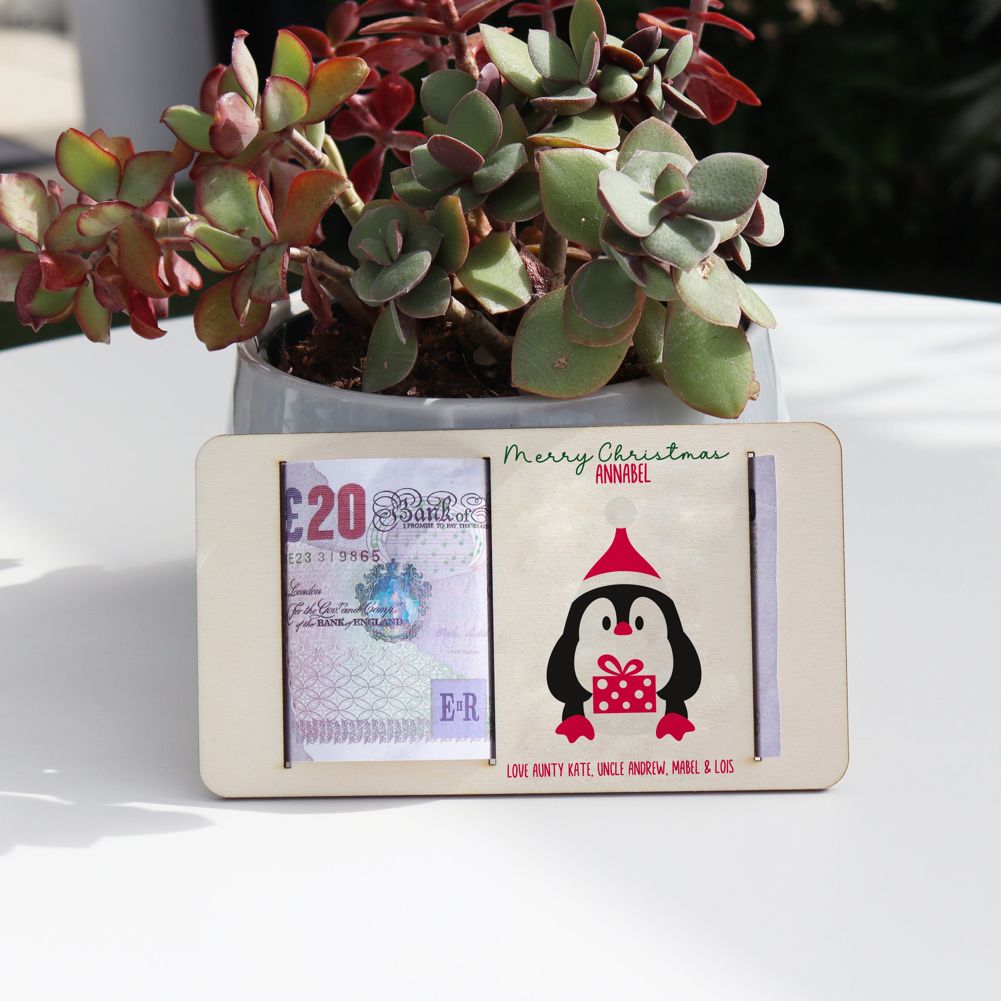 Personalised Christmas Penguin Money Holder