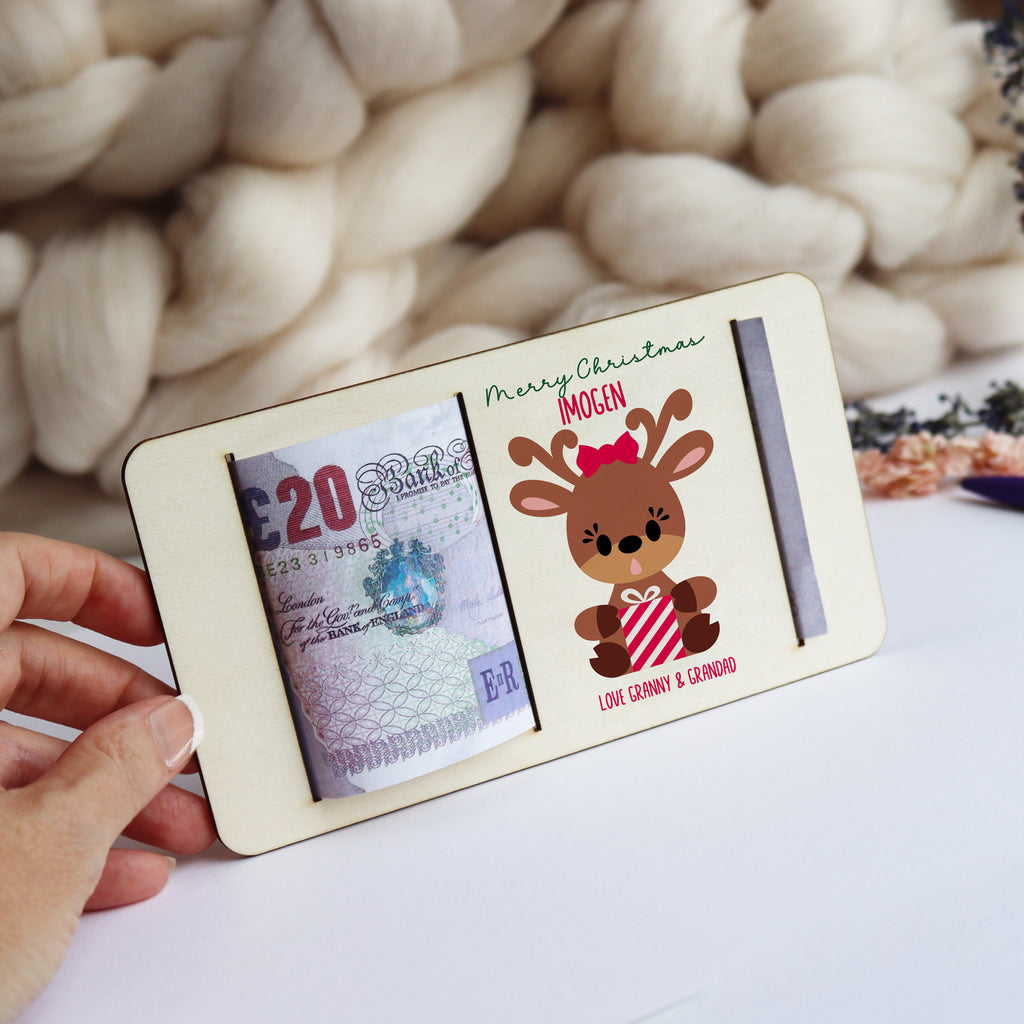 Personalised Christmas Reindeer Money Gift Holder