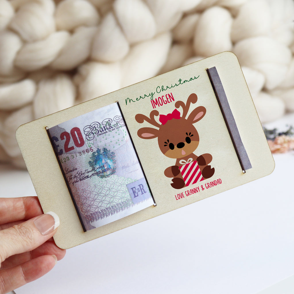 Personalised Christmas Reindeer Money Gift Holder