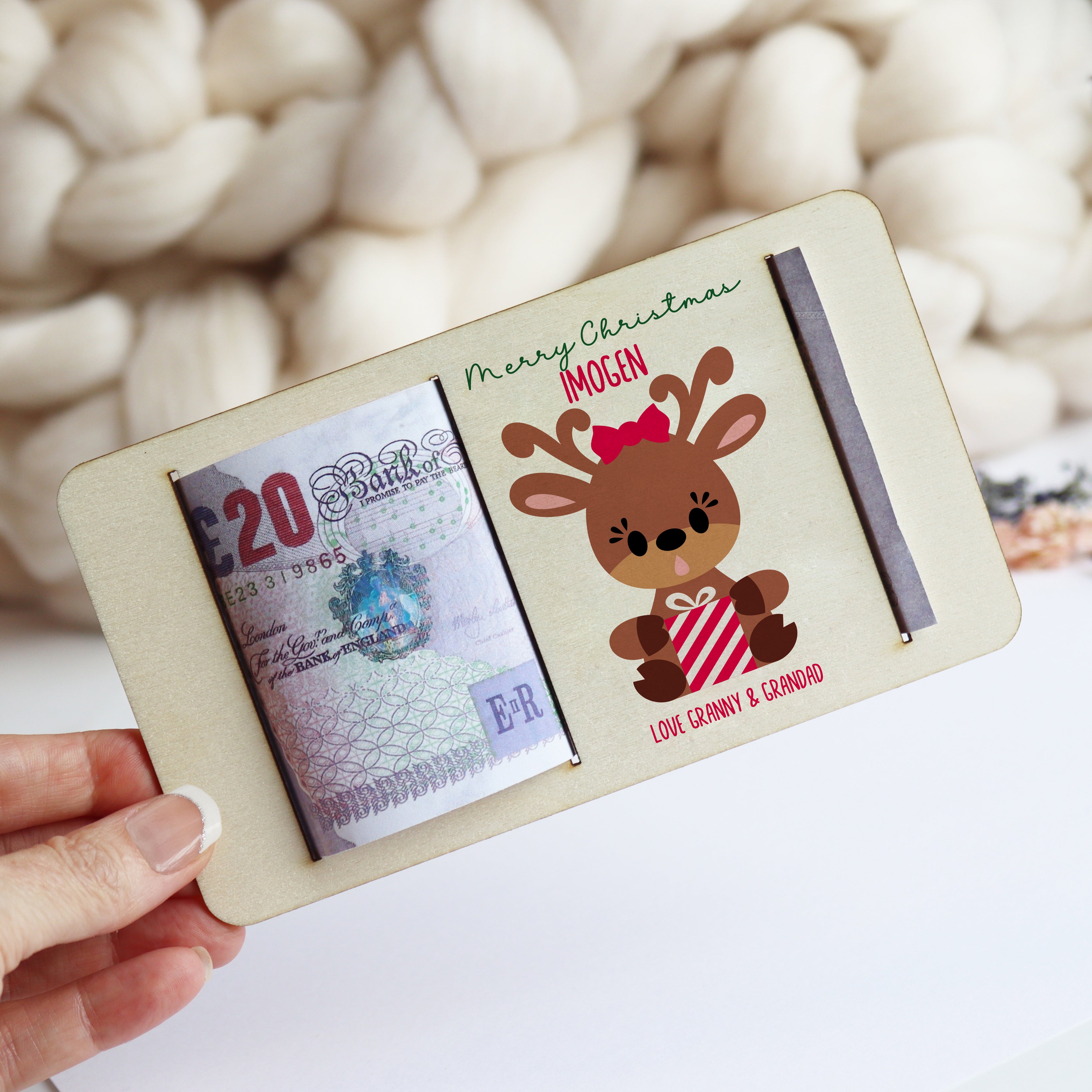 Personalised Christmas Reindeer Money Gift Holder