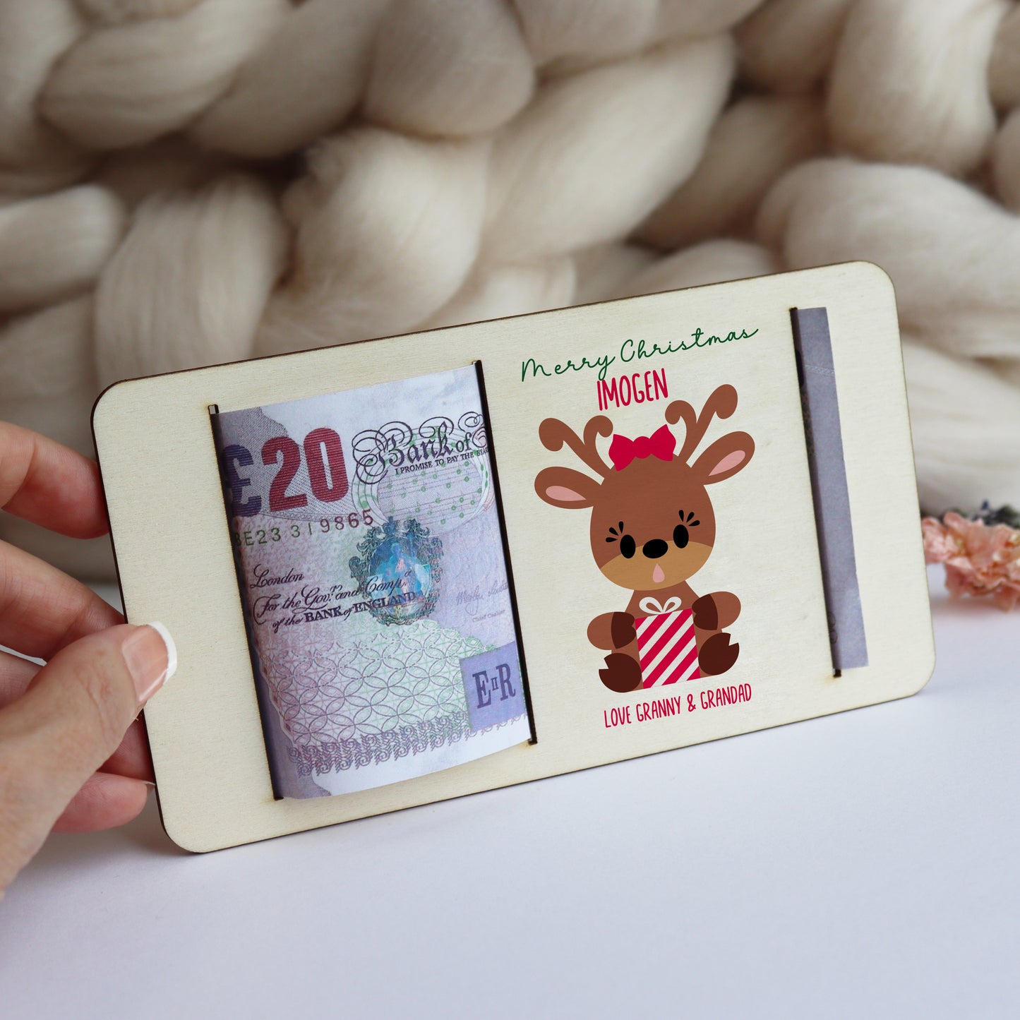 Personalised Christmas Reindeer Money Gift Holder