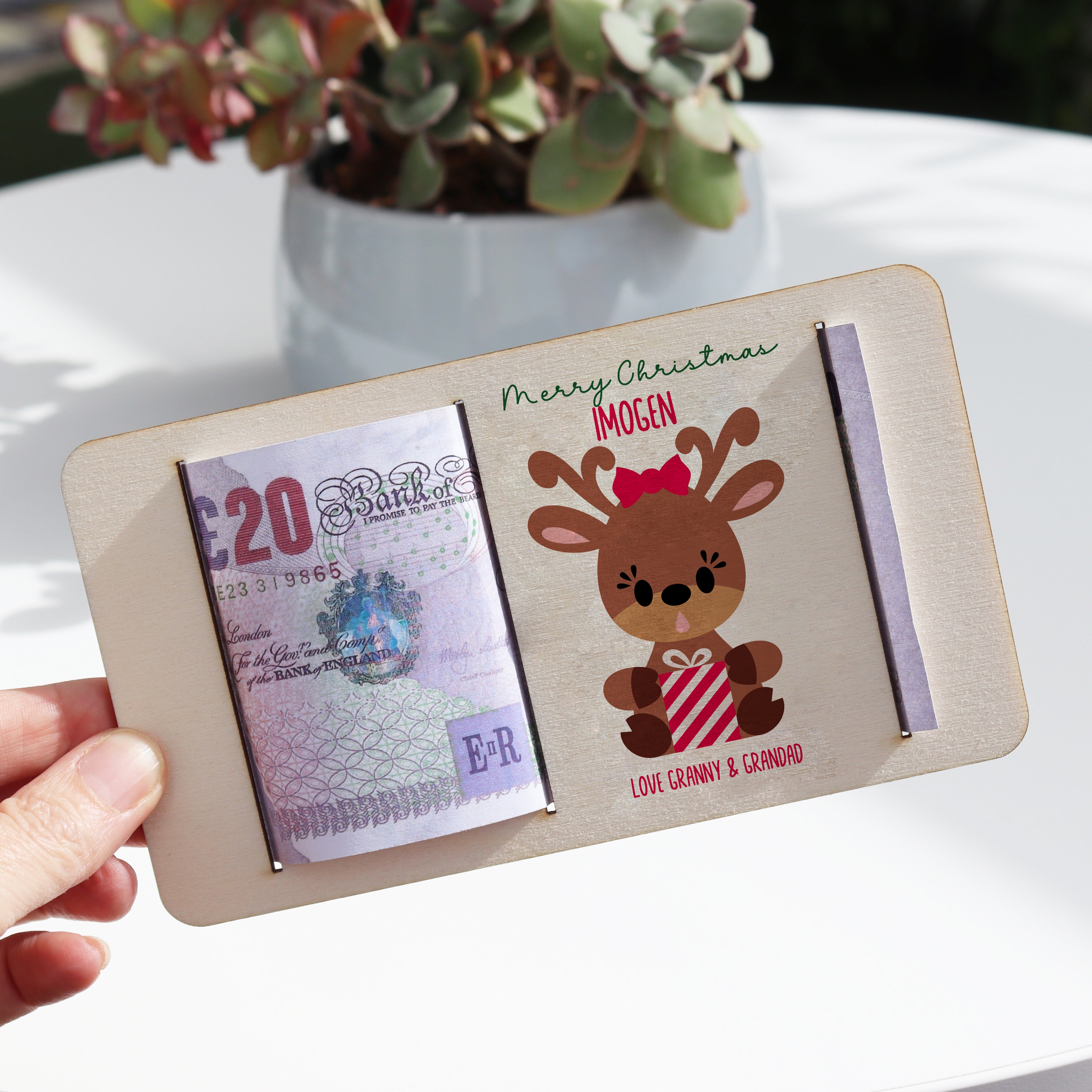 Personalised Christmas Reindeer Money Gift Holder
