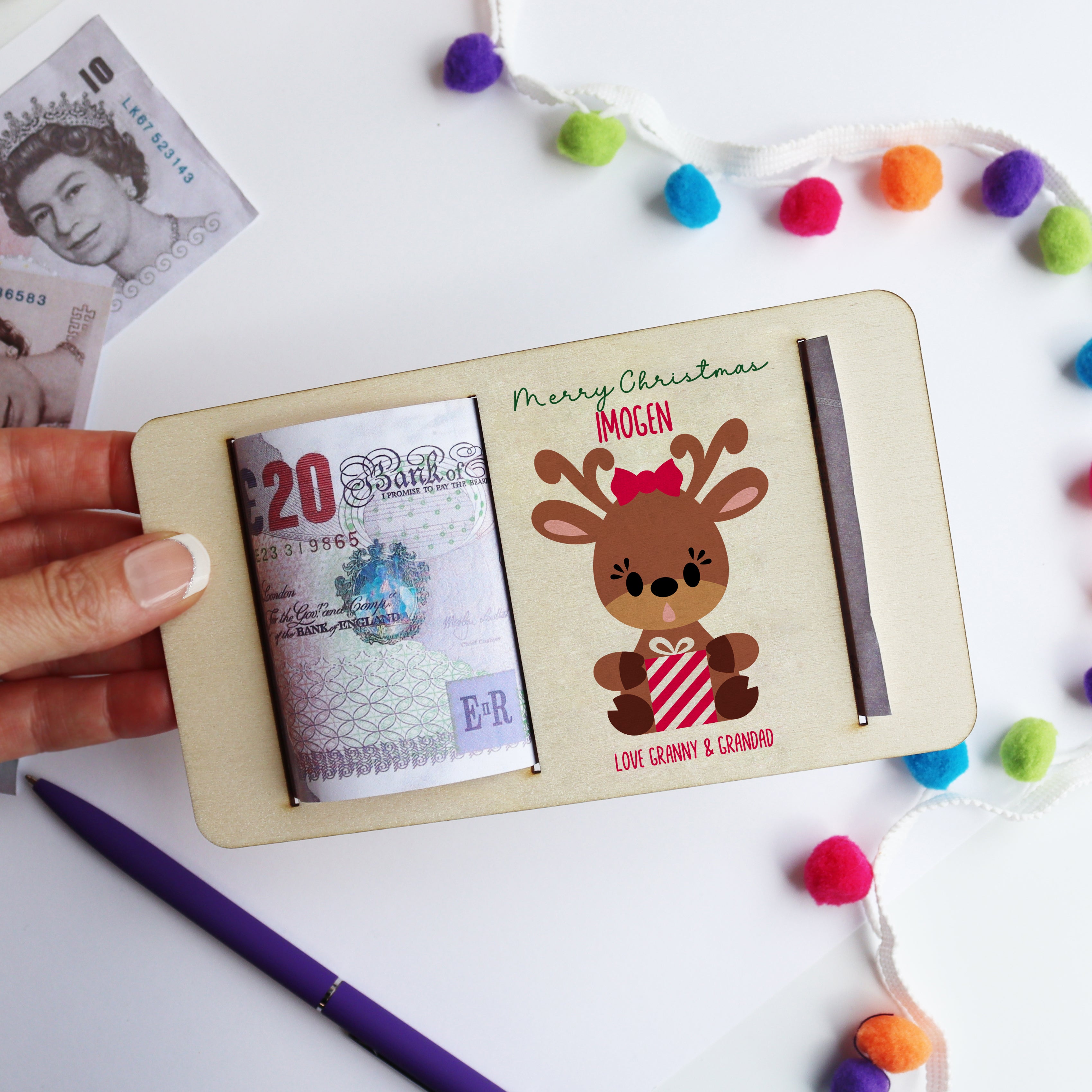 Personalised Christmas Reindeer Money Gift Holder