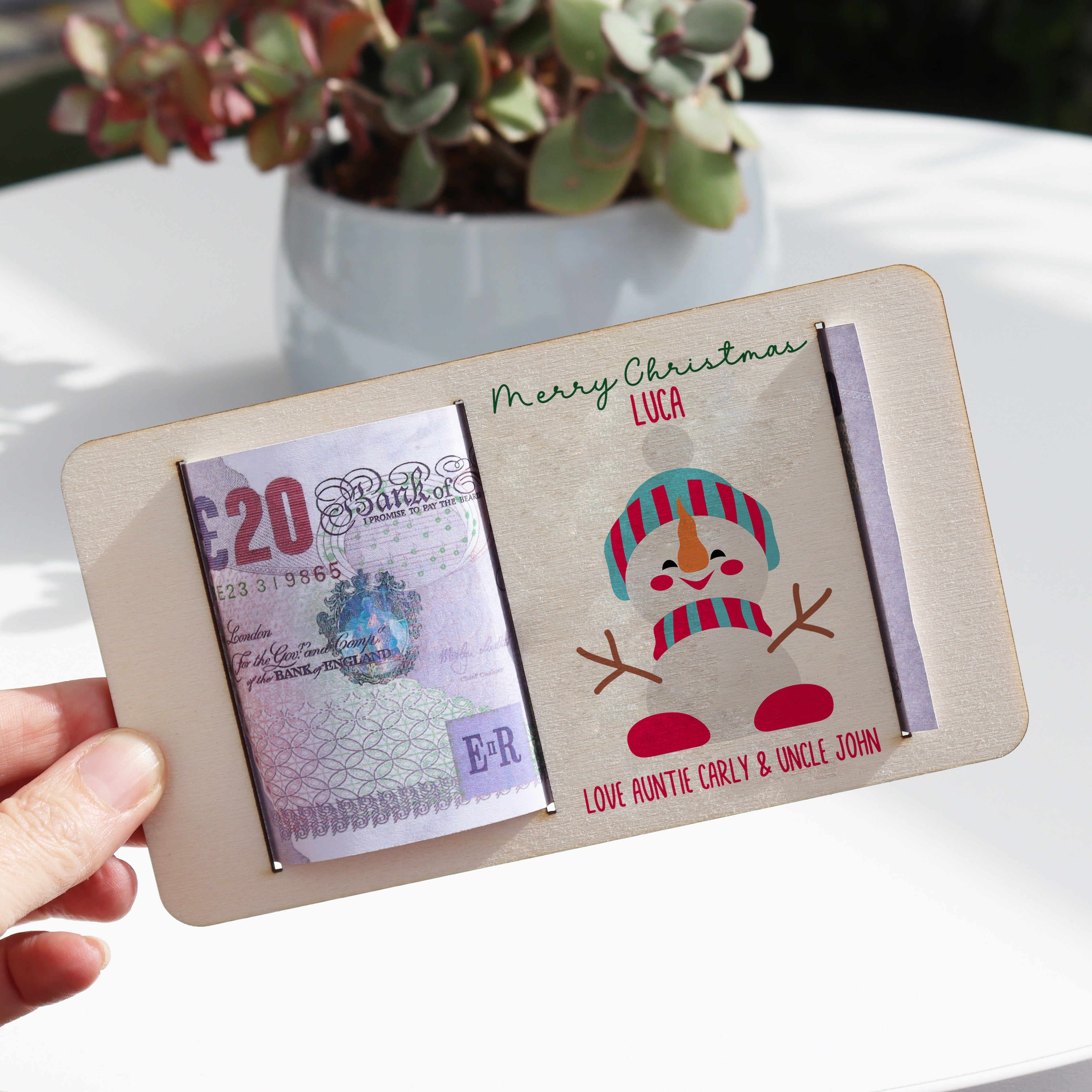 Personalised Snowman Christmas Money Holder
