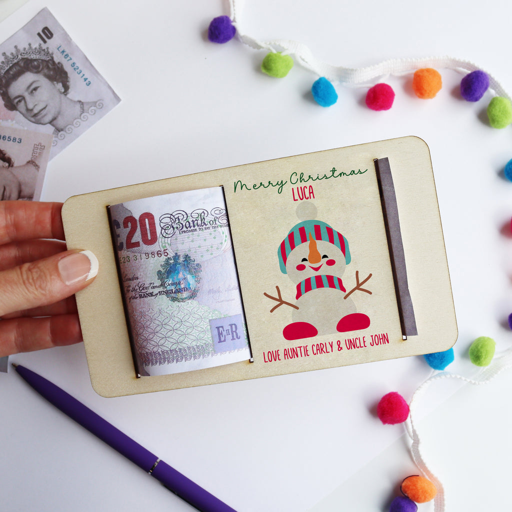 Personalised Snowman Christmas Money Holder