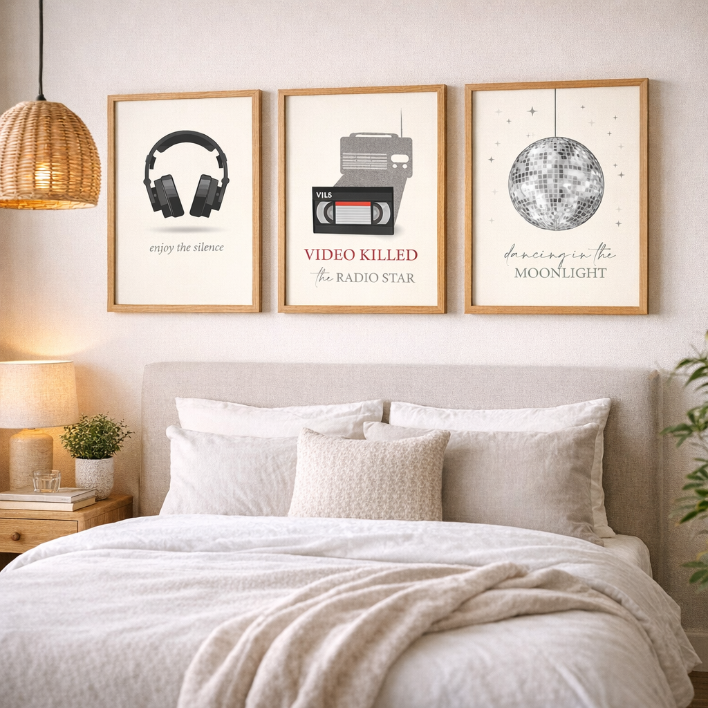 Sparkling disco ball lyric print shown in a styled interior