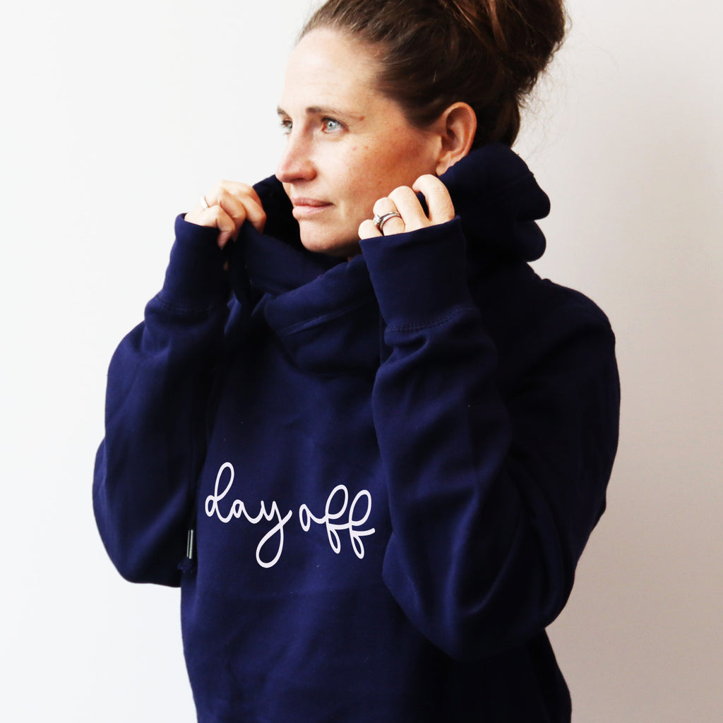 Cowl Neck Navy Day Off Hoodie