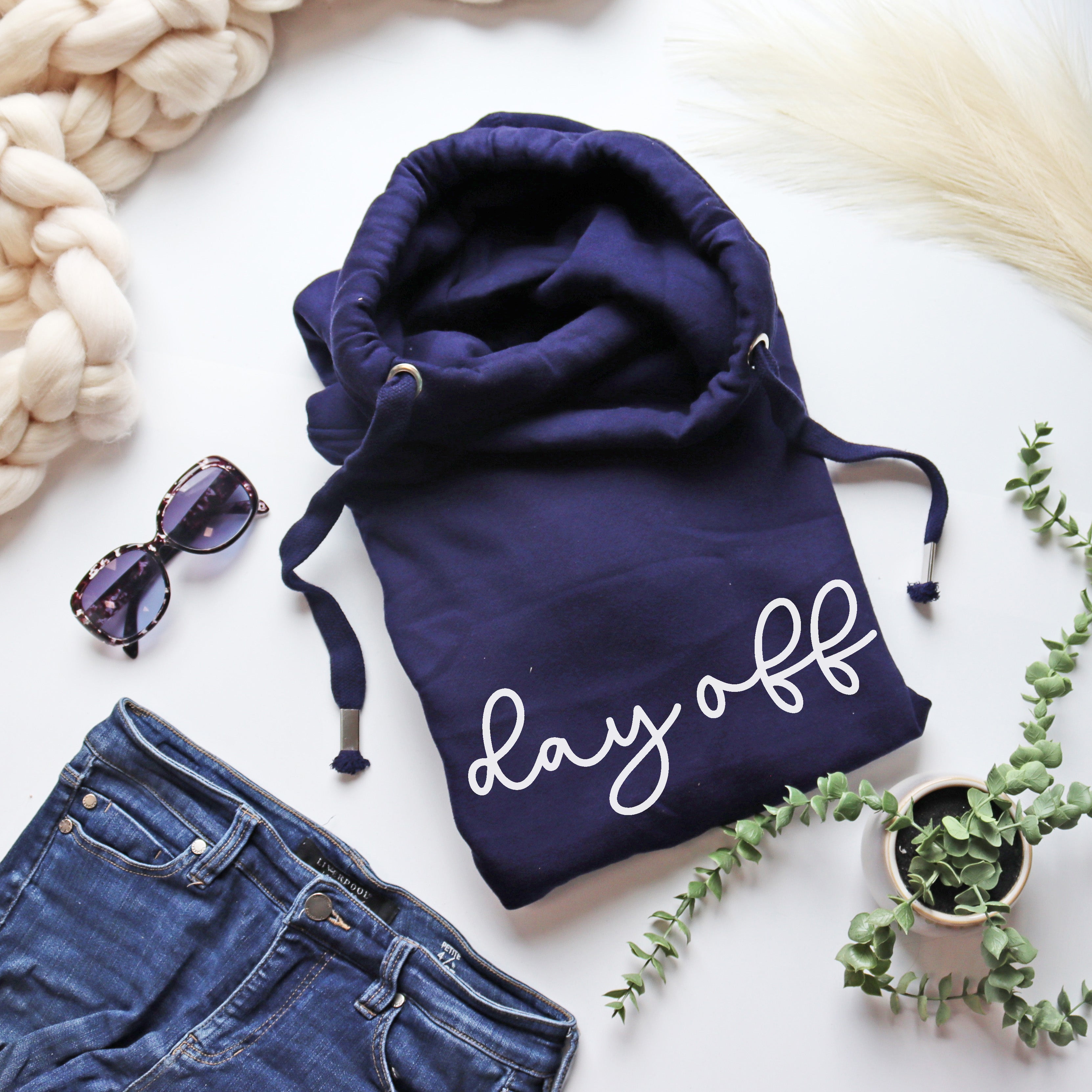 Cowl Neck Navy Day Off Hoodie