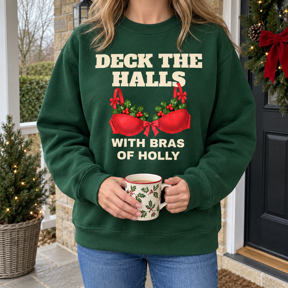 Bottle Green Bras Of Holly Christmas Jumper
