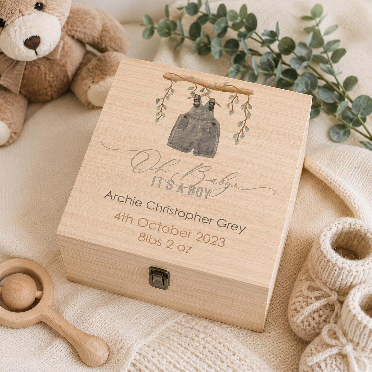 Personalised White Luxury BabyBoy  Gift Box – Newborn Keepsake