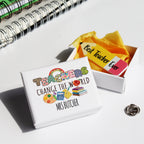 Thank you teacher gift set featuring personalised pencil pin badge.