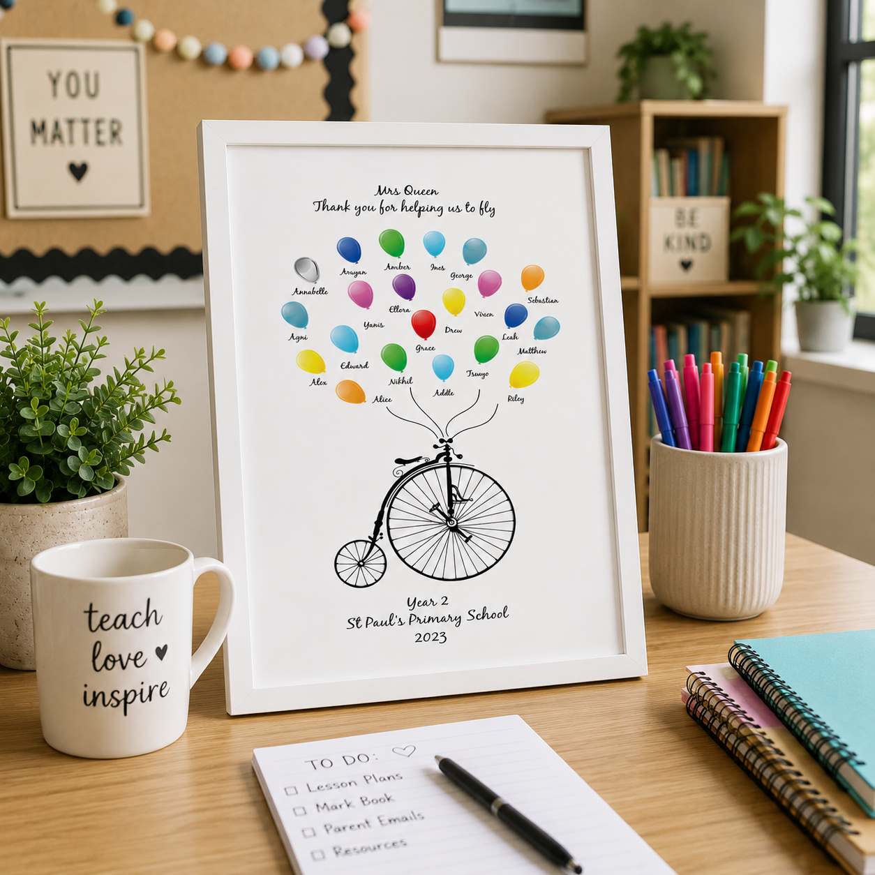Personalised Balloon Thank You Teacher Print