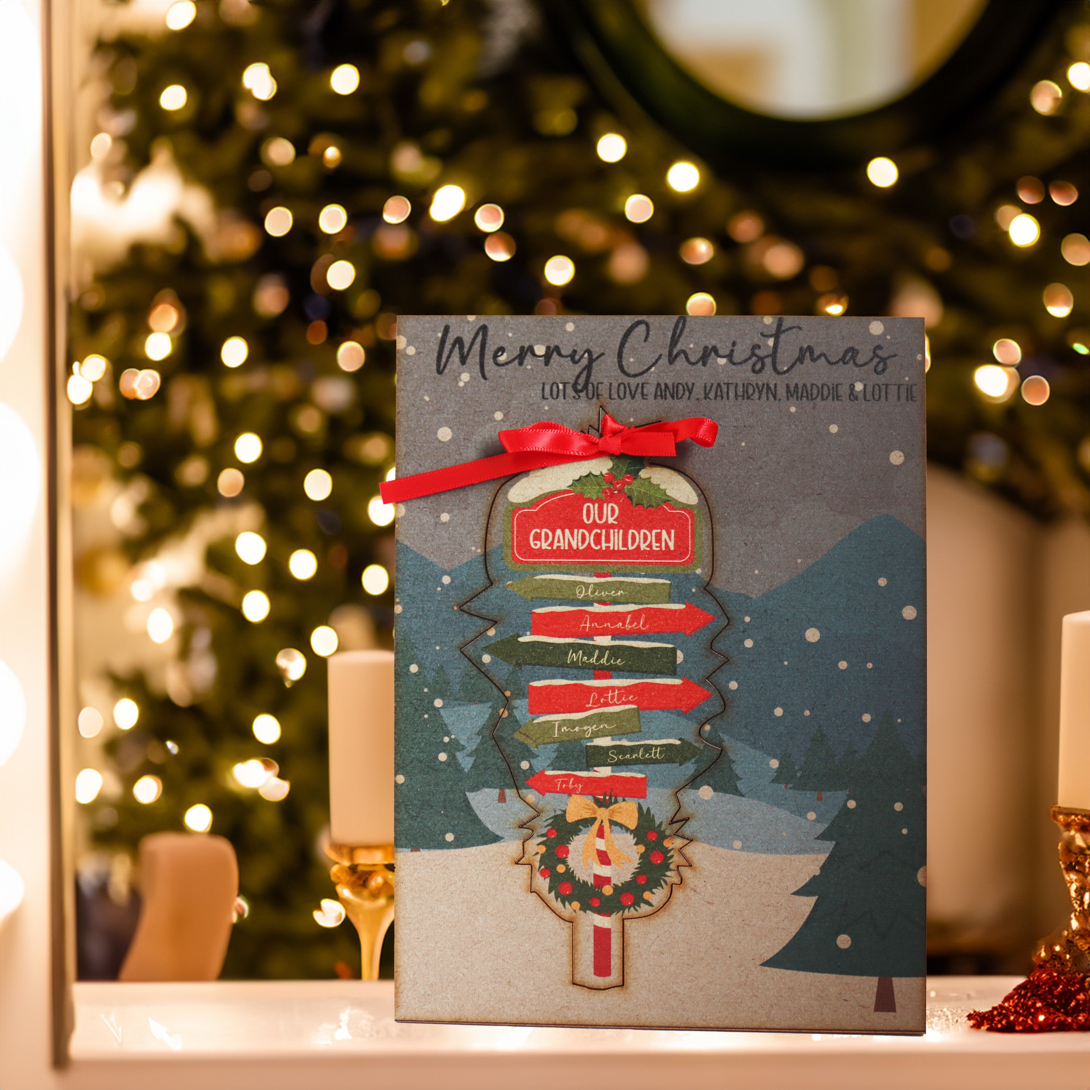 Personalised Family Sign Christmas Decoration And Card