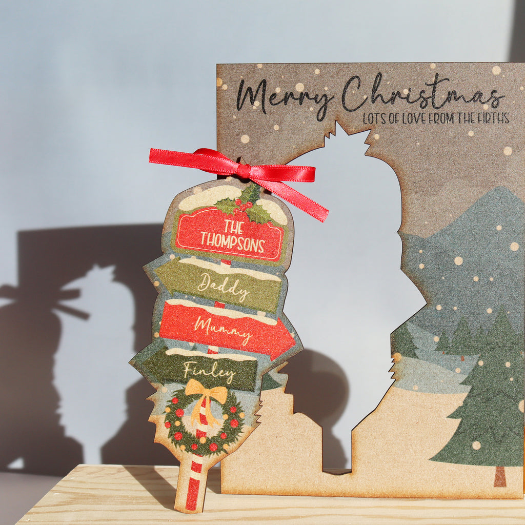 Personalised Family Sign Christmas Decoration And Card