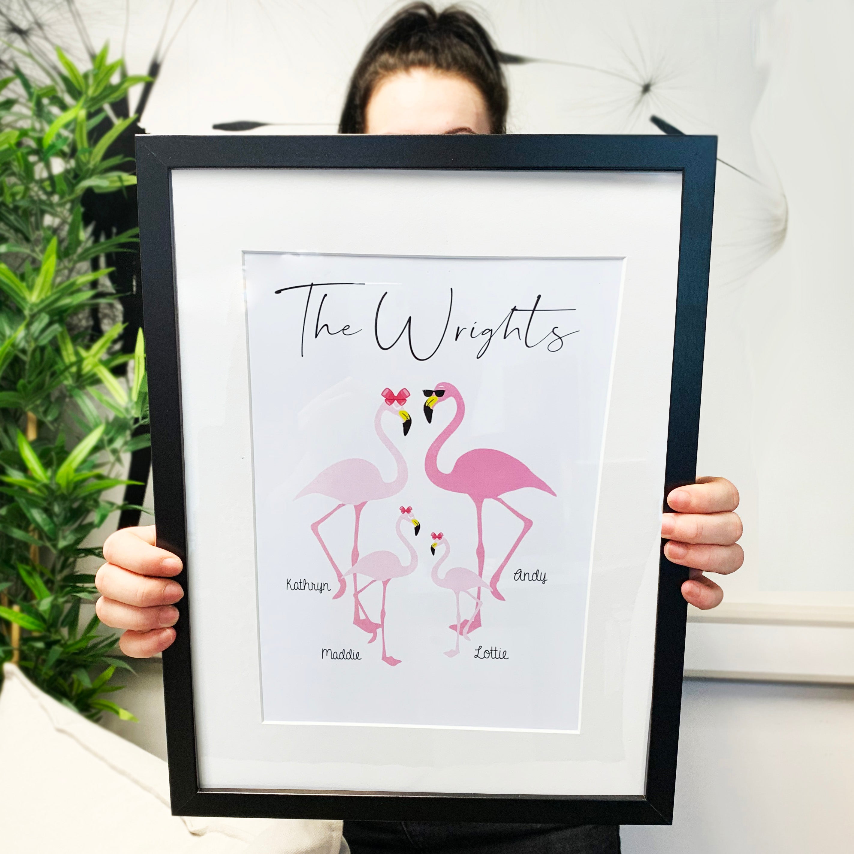 Customised family flamingo wall art