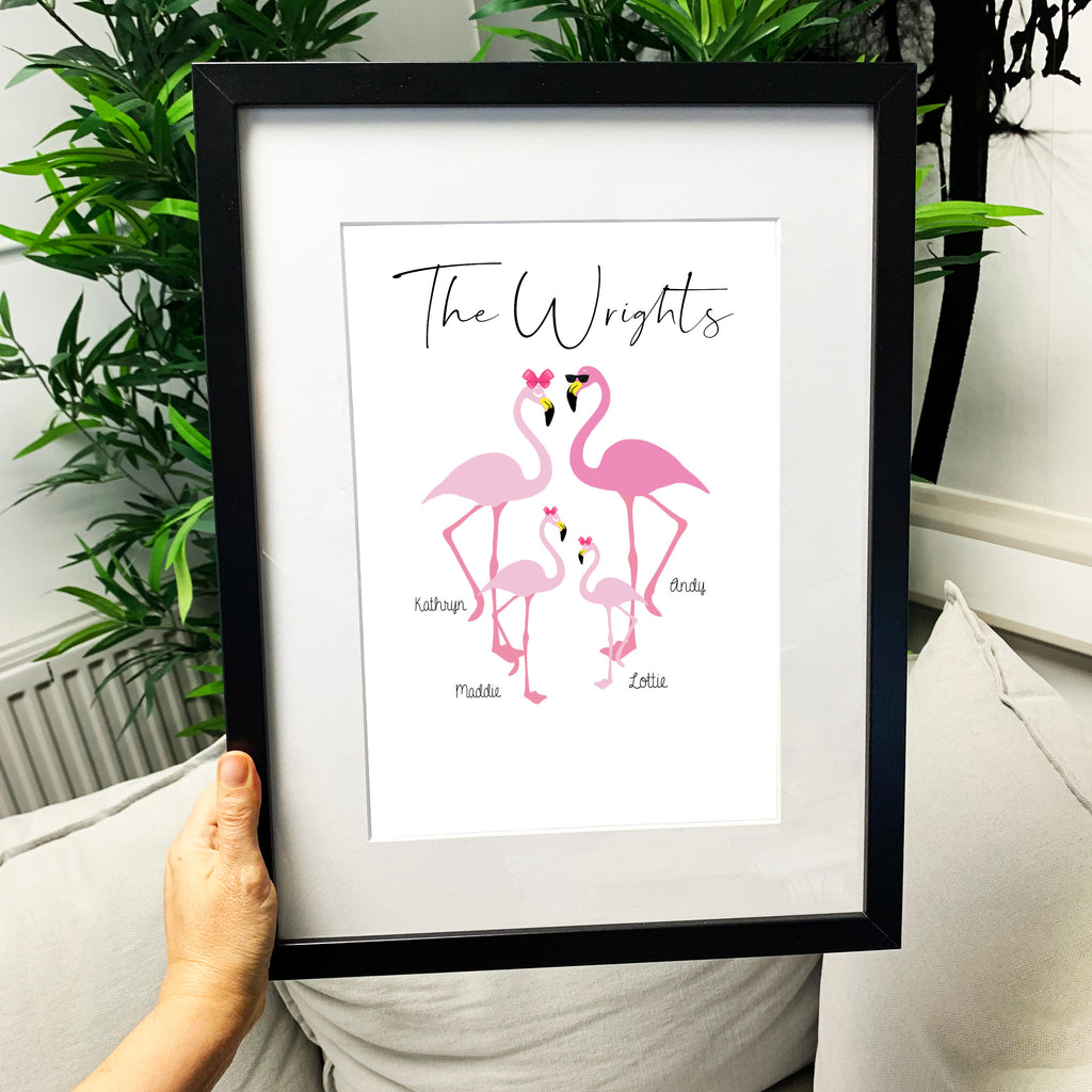 Customised family flamingo wall art
