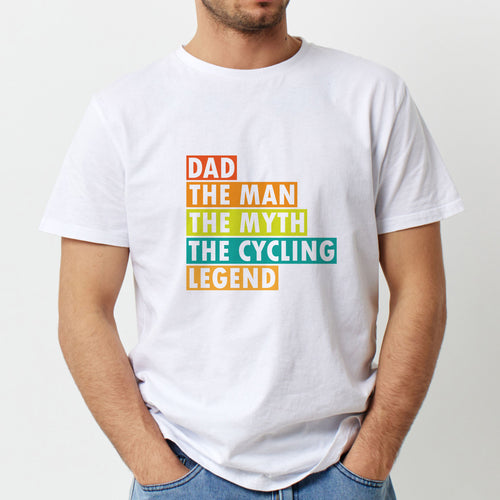 Cycling dad t-shirt with 'the cycling legend' slogan, white cotton