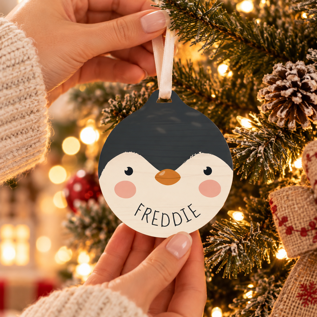 Personalised Penguin Wooden Bauble